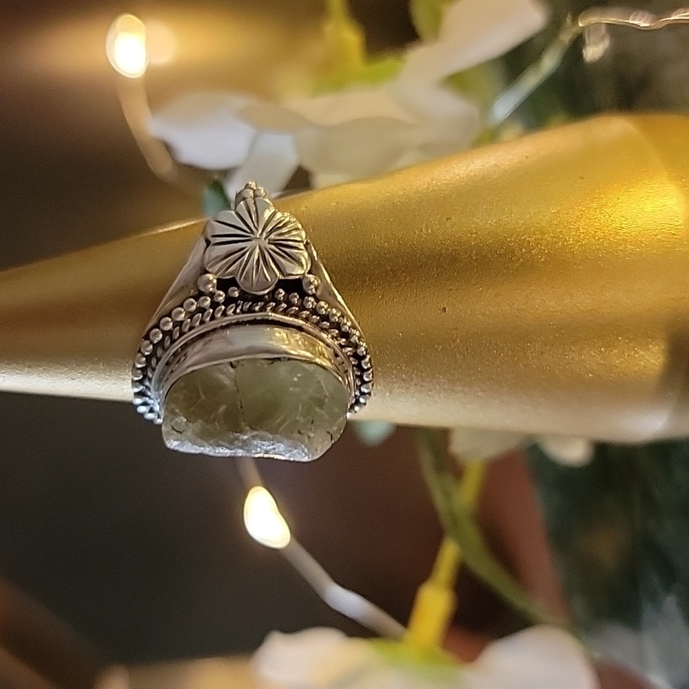 Raw Rough Peridot Solid Sterling Silver Ring Size… - image 3